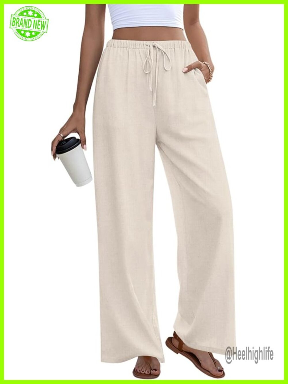 Wide Leg Palazzo Pants with Pockets Elastic Drawstring Waist